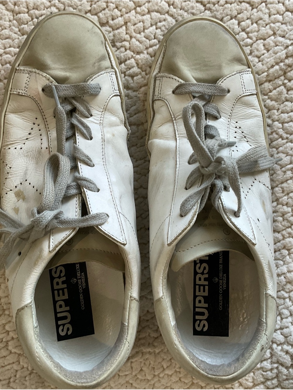 Golden Goose White Leather Superstar Sneakers with Gray Accents sz 40